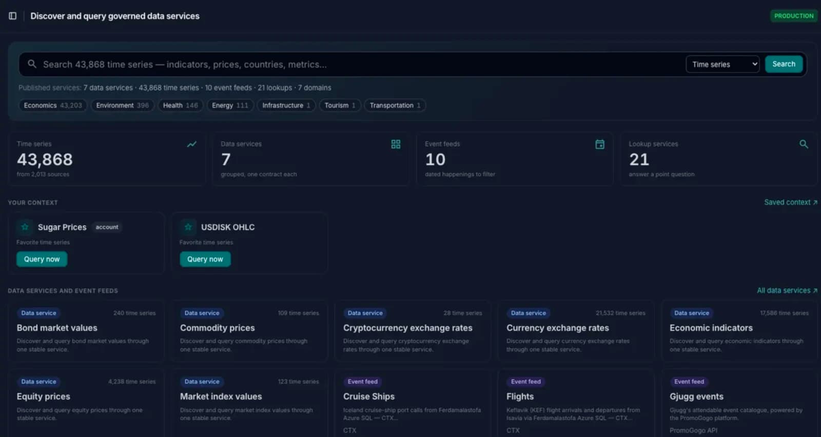 The dashboard: search every time series, service and feed